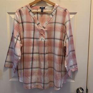 Izod XXL Pink Plaid 3/4 Sleeve Blouse
